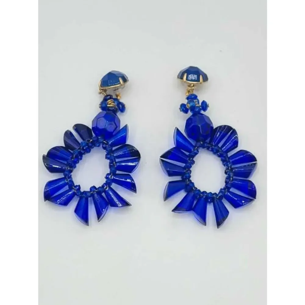 J Crew Blue Crystal Oversize Wreath Shape Earrings